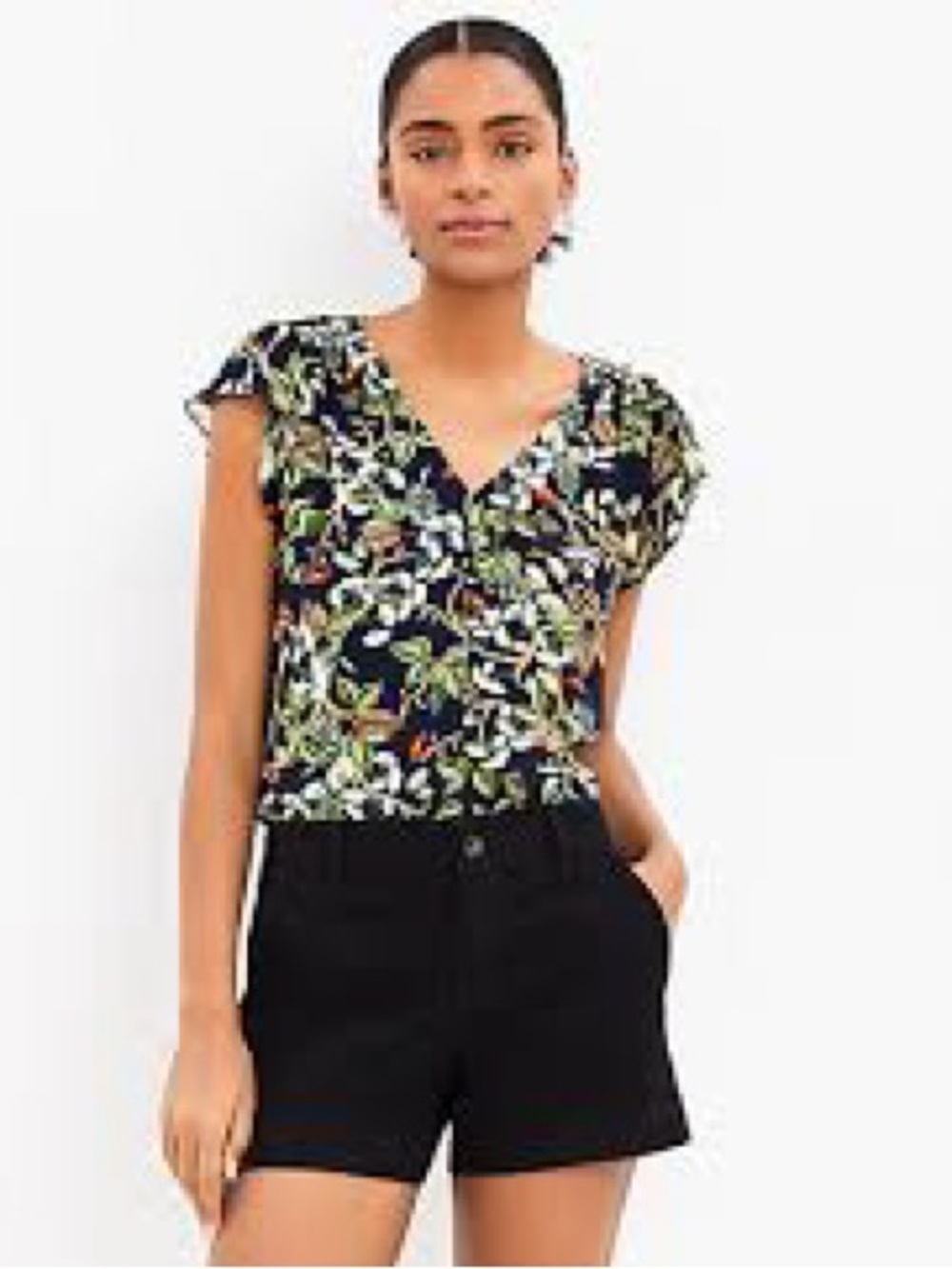 Loft V-Neck Short Sleeve Floral Print Top